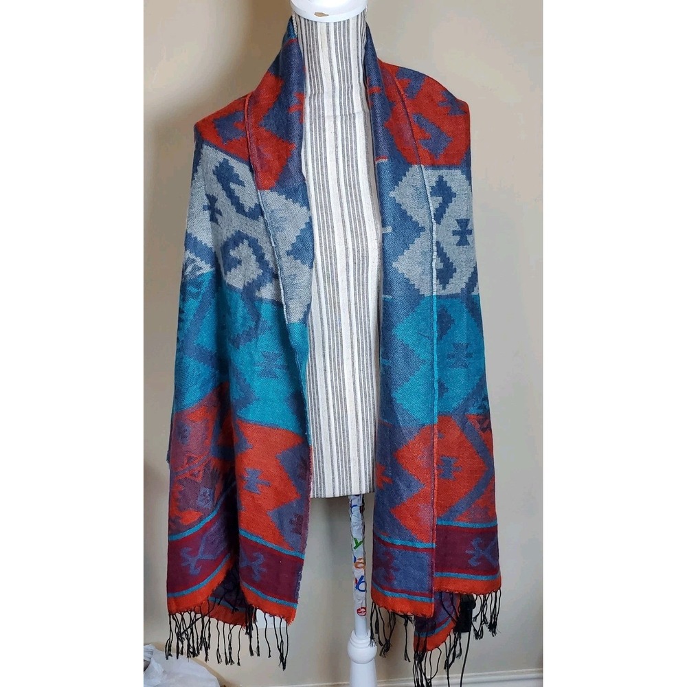 Women's Wrap Throw Scarf Poncho One Size Aztec Print Tassels‎ Colorful Large